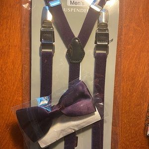 NWT Eggplant Purple Clip-On Bow Tie and Skinny Suspenders